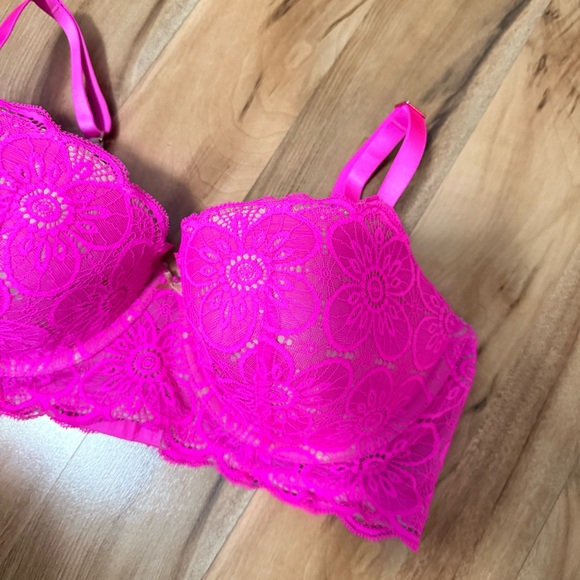 Aerie Hot Pink Lace Balconette Bra 36D Floral Scalloped Underwire - Picture 6 of 7